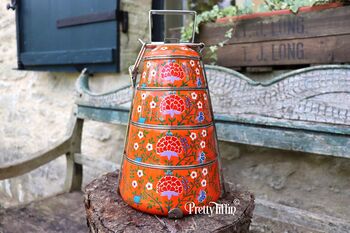 Large Hand Painted Tiffin Box With Four Compartments 'Flower Meadow', 2 of 6