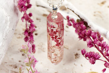 Preserved Pink Flower Sterling Silver Necklace, 2 of 3