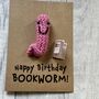 Book Worm Reader Crochet Birthday Card Handmade, thumbnail 6 of 8