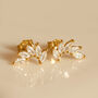 Bridal Leaf Shaped Stud Earrings With Marquise Stones, thumbnail 1 of 4