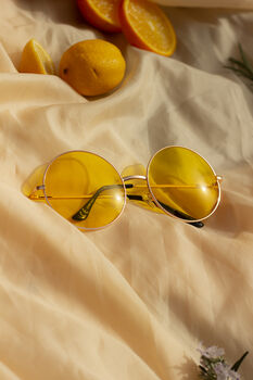 Yellow Oversized Round Circle Wire Frame Sunglasses, 3 of 3