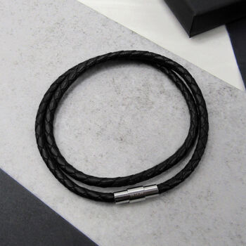 Men's Personalised Double Strand Woven Leather Bracelet, 3 of 7