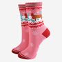 Women's Bamboo Socks Pink Christmas Highland Cow, thumbnail 2 of 5