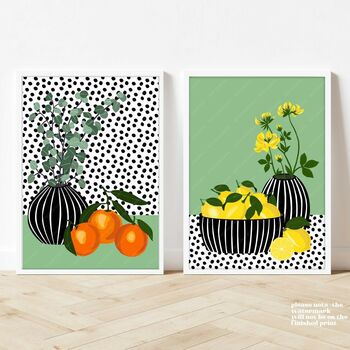 Oranges And Lemons Against A Spotty Background, 5 of 12