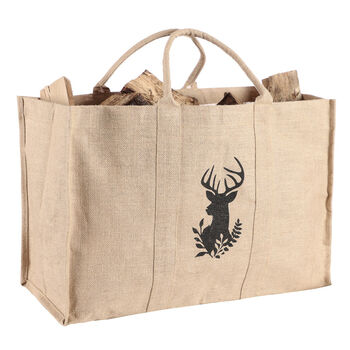 Personalised Stag Jute Log Bag, 2 of 6