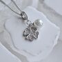 Clover Pearl And Zircon Necklace 925 Sterling Silver Charm Gift, thumbnail 2 of 7