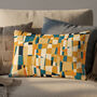 Decorative Cushion Cover In Oblong Lumbar Shape, Mustard And Teal Abstract Design, thumbnail 1 of 12