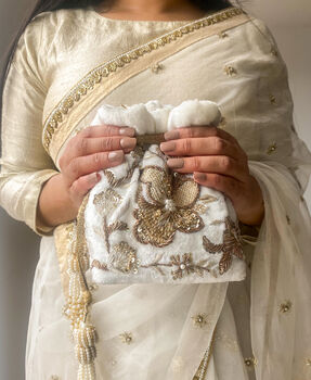 Arisha Potli Bag Ivory Velvet, 3 of 4