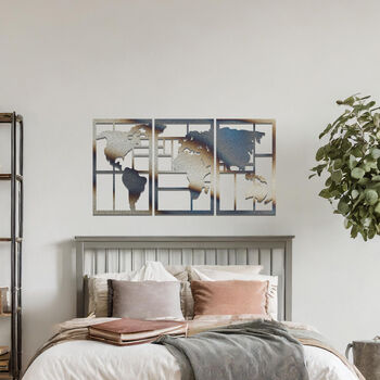 Metal World Map Wall Art Panel Set For Modern Home Decor, 8 of 10