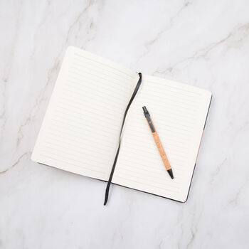 Bulldog A5 Cork And Faux Leather Notebook In Gift Box With Matching Pen, 3 of 6