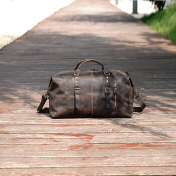 Genuine Leather Holdall In Russet Brown, 9 of 12