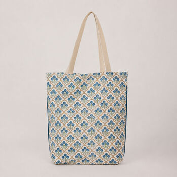 Hand Printed Block Print Summer Floral Cotton Tote Bag, 3 of 5