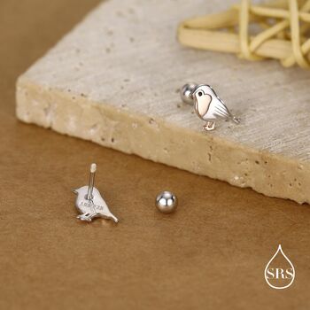Sterling Silver Robin 18 G Screw Back Stud Earrings, 3 of 9
