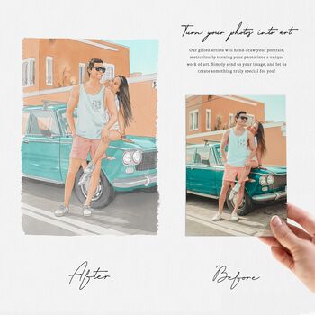 Personalised Couple Portrait – Hand Drawn From Photo, Christmas Gift For Couples, Valentine’s Or Anniversary Present For Him Or Her, 2 of 9