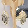 Lightweight Feather Drop Earrings With Alien Pearl, thumbnail 3 of 7