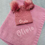 Personalised Blue/Pink Knit Baby Blanket And Hat, thumbnail 8 of 8