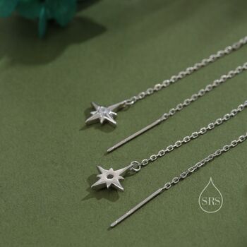 Cz Starburst U Shape Threader Earrings In Sterling Silver, 2 of 10