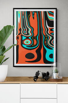 Retro Abstract Wall Art, Orange And Black Shapes, 3 of 12