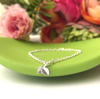 Sterling Silver Thank You Bridesmaid Mini Leaf Bracelet, 2 of 11