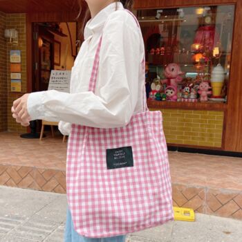 Checkered 'Enjoy Yourself Believe' Pastel Tote Bags, 4 of 8