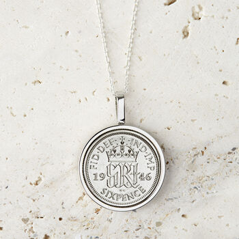 Sixpence 1946 80th Birthday Coin Necklace, 3 of 12