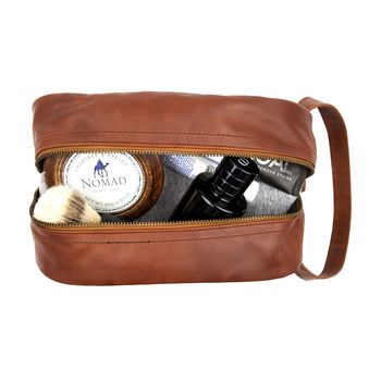 Personalised Large Leather Raleigh Wash Bag Brown, 4 of 9