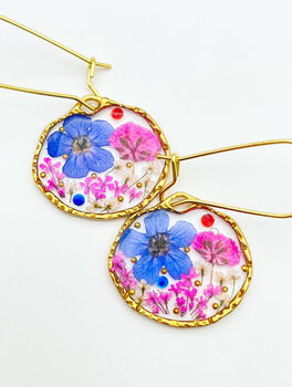 Earrings With Real Pink And Blue Flowers, 5 of 12