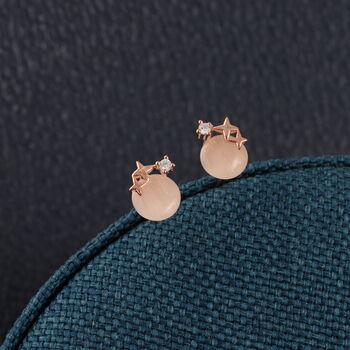 Sterling Silver Opal Gem Moon Earrings, 4 of 4