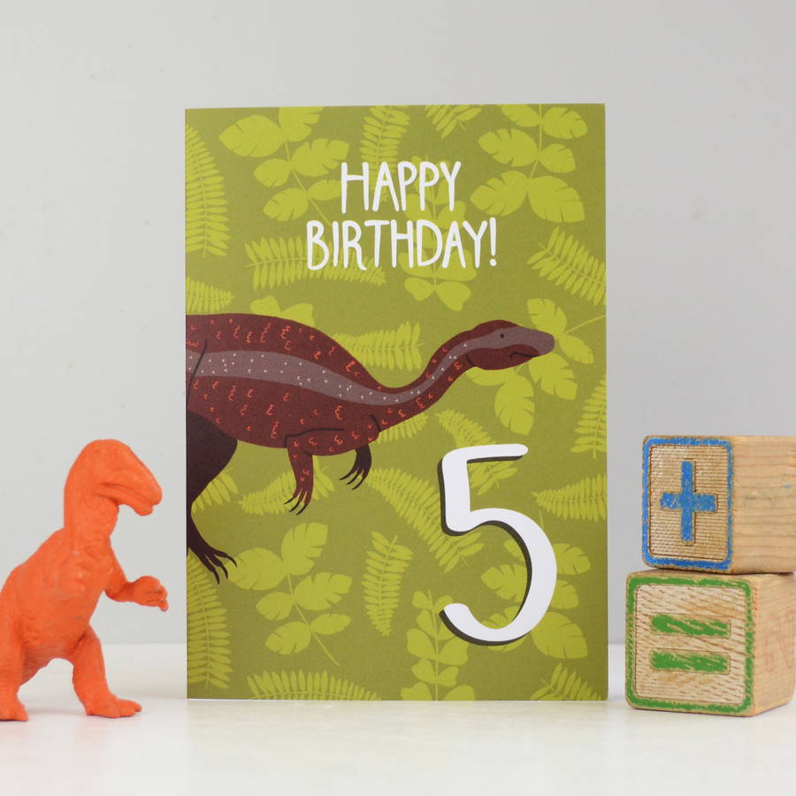 age five dinosaur childrens birthday card by hannah stevens ...