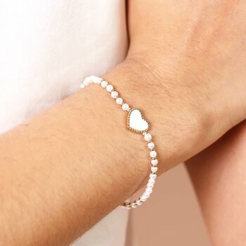 Mother Of Pearl Bead And Shell Heart Charm Bracelet In Gold, 2 of 4