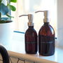 Amber Bottle With Silver Metal Pump And Stamped Label, thumbnail 4 of 6