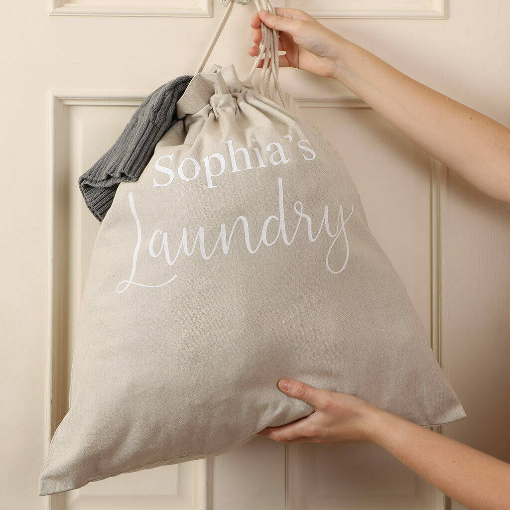 Personalised Cotton Drawstring Laundry Bag By Dibor