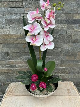 Large Pink Phalenopsis Orchid In Silver Fluted Bowl, 5 of 9