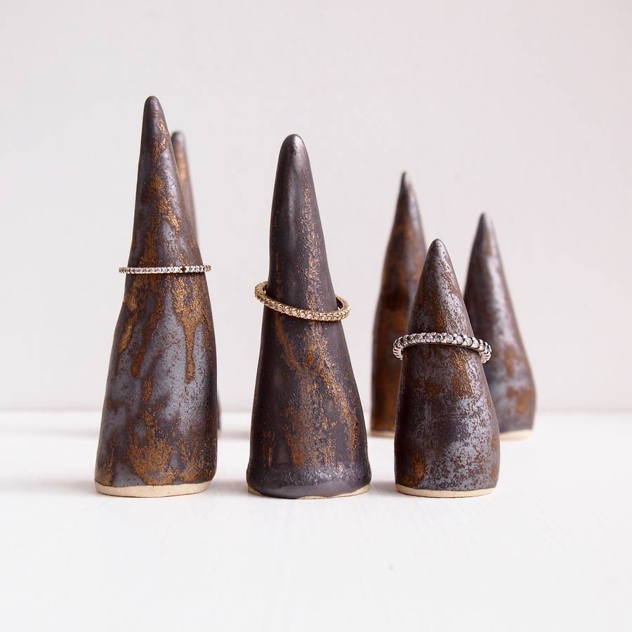 handmade black/gold ceramic ring jewellery holder cones by kabinshop ...