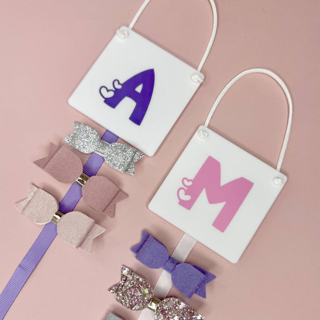 Girls Personalised Initial Heart Hair Bow Holder 24 Colours, 1 of 7