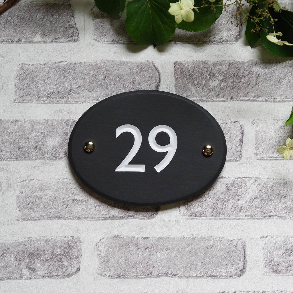 Oval Slate House Number. Classic Font, 1 of 2
