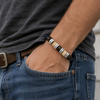 Personalised Beaded Bracelet With Engraved Rings – Custom Travel Bracelet, Memory Keepsake Gift For Him, 2 of 12
