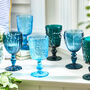 Sapphire Blue Footed Glass Wine Goblets, thumbnail 1 of 4