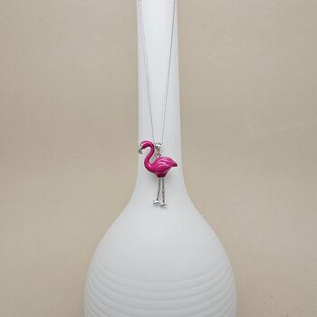 Personalised Sterling Silver Enamel Flamingo Necklace, 3 of 5