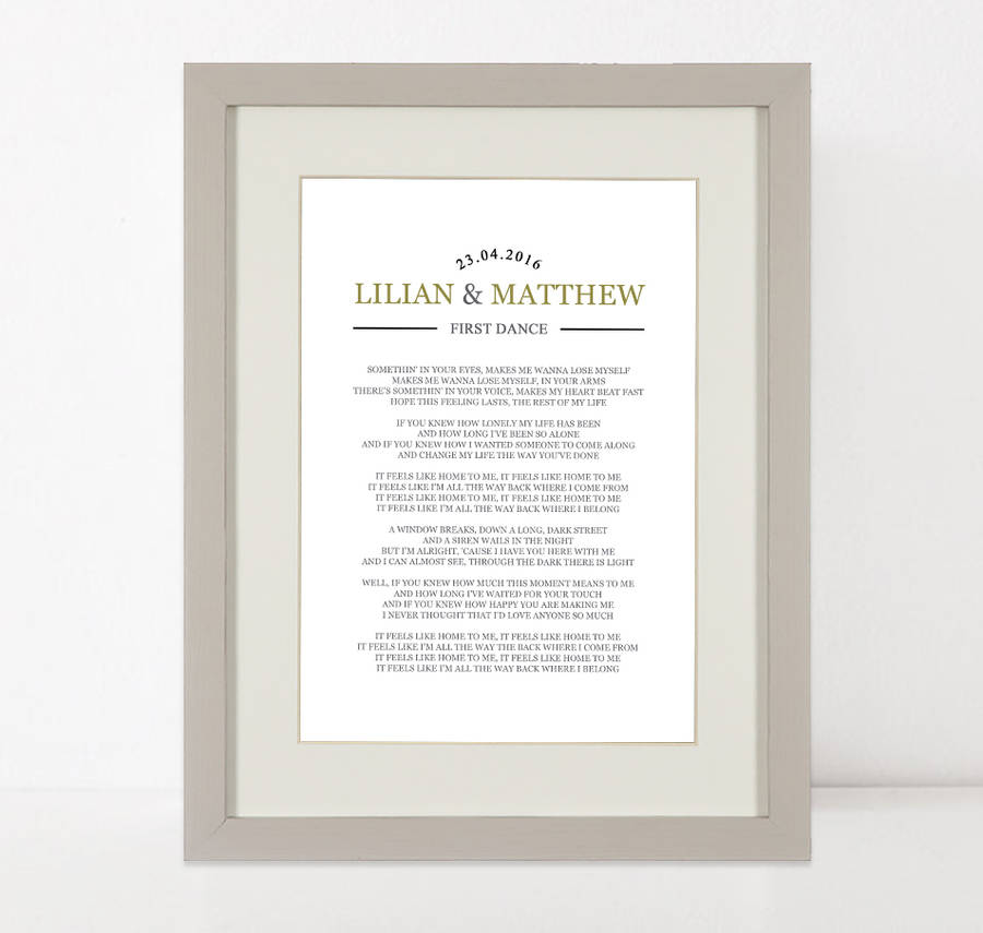 Personalised First Dance Song Lyrics Print By Kismet Weddings ...