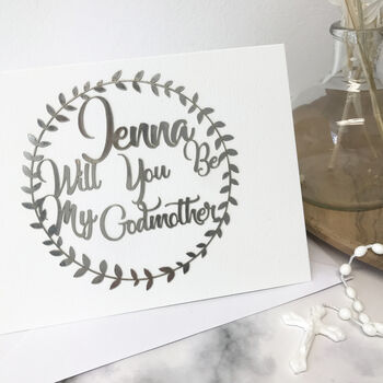 Personalised Silver Garland Be My Godmother Card, 8 of 8