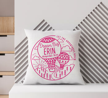 Personalised New Baby Hot Air Balloon Adventure Cushion, 5 of 7