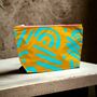 Small Cosmetic Bag Turquoise Squiggles On Mustard, thumbnail 1 of 3