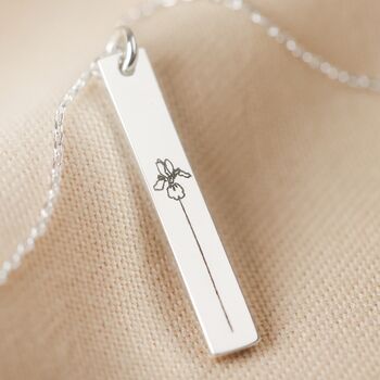 Personalised Birth Flower Flat Bar Pendant Necklace, 6 of 8