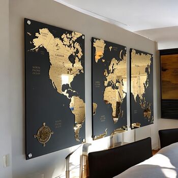 X X L Personalised Wooden And Mirror World Map Wall Art, 5 of 9