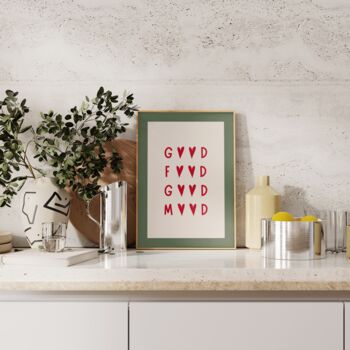 Good Food Good Mood Wall Print | Red And Olive Green, 2 of 3