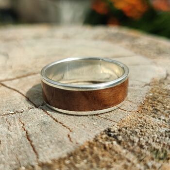 Silver And European Walnut Inlay Ring Coated, 3 of 7