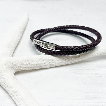 Classic Leather Double Wrap Bracelet For Him, 3 of 12