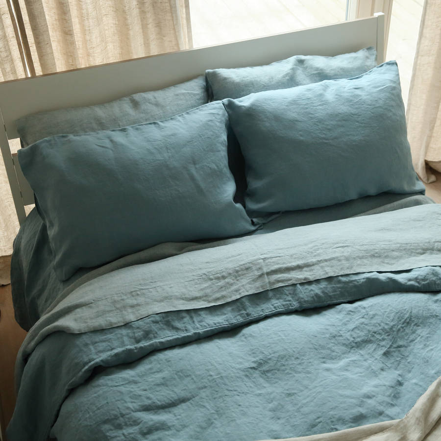 stone washed stone blue duvet cover and pillow case by linenme ...