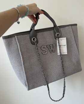 Personalised Grey Large Chain Custom Tote Bag, 7 of 9